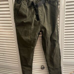 Utility Cargo Jogger Pants in Olive Green with Webbing Belt